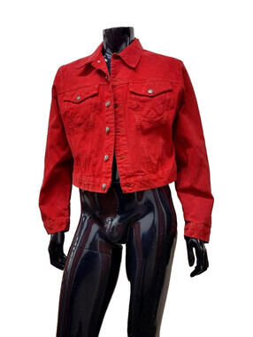 Jean Paul Gaultier Paris Men's Short Red Denim Jacket PARIS 90s 80s Size 4 Large